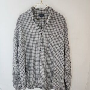 Lands' End Mens XXL Tall Cotton Cashmere Plaid Button Down Shirt Gray Black